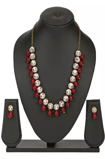 JN Handicraft Maroon Pearl and Kundan Jewellery Set