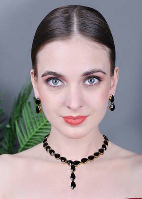 JN Handicraft Ladies Twinkling Stylish Black Stone Alloy Jewellery Sets 2