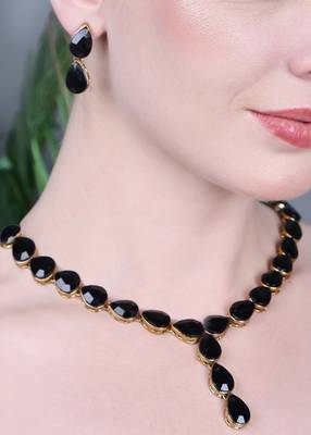 JN Handicraft Ladies Twinkling Stylish Black Stone Alloy Jewellery Sets 3