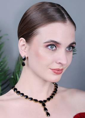 JN Handicraft Ladies Twinkling Stylish Black Stone Alloy Jewellery Sets 4