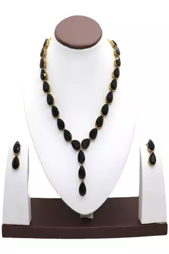 JN Handicraft Ladies Twinkling Stylish Black Stone Alloy Jewellery Sets