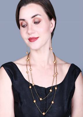 JN handicraft Rhodium Plated Classic Double Layer Chain & Pearl Necklace Set For Women 1