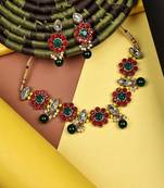 JN Handicraft  Red & Green Kundan Stone Studded Copper Plated Traditional Chokar Jewellery Set