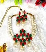 JN Handicraft  Red & Green Kundan Stone Studded Copper Plated Traditional Chokar Jewellery Set