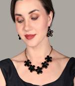 JN Handicraft Black Stone Studded Copper Plated Handcrafted Chokar Flower Necklace