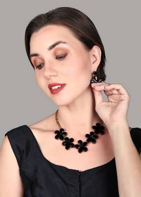 JN Handicraft Black Stone Studded Copper Plated Handcrafted Chokar Flower Necklace 2