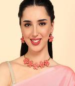 JN Handicraft Peach Stone Studded Copper Plated Handcrafted Chokar Flower Necklace