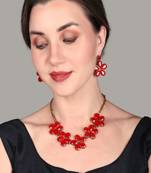 JN Handicraft Red Stone Studded Copper Plated Handcrafted Chokar Flower Necklace