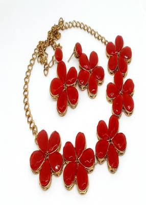 JN Handicraft Red Stone Studded Copper Plated Handcrafted Chokar Flower Necklace 5