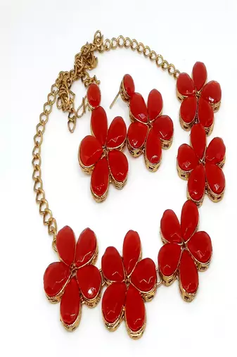 JN Handicraft Red Stone Studded Copper Plated Handcrafted Chokar Flower Necklace