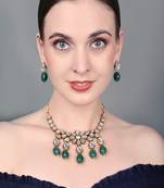 JN Handicraft  Antique Green Beads Kundan Stone Copper Plated Traditional Chokar Jewellery Set