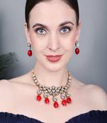 JN Handicraft  Antique Maroon Beads Kundan Stone Copper Plated Traditional Chokar Jewellery Set