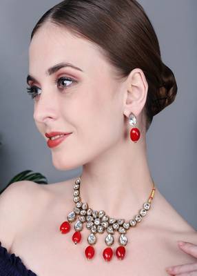 JN Handicraft  Antique Maroon Beads Kundan Stone Copper Plated Traditional Chokar Jewellery Set 2
