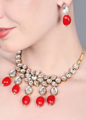JN Handicraft  Antique Maroon Beads Kundan Stone Copper Plated Traditional Chokar Jewellery Set 3