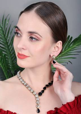 JN Handicraft Unique Black & white Stone Studded Kundan Necklace Set 2