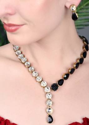 JN Handicraft Unique Black & white Stone Studded Kundan Necklace Set 3