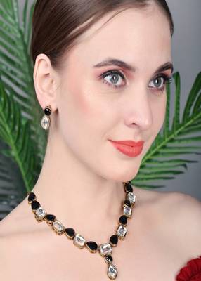 JN Handicraft Black Stone Studded Copper Plated Handcrafted Necklace 1