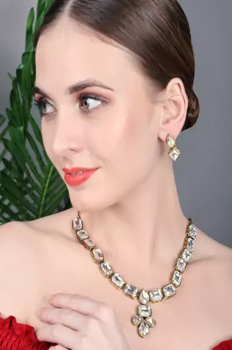 JN Handicraft Stylish Copper Plated Twinkling  Necklace Set