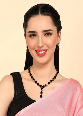 JN Handicraft Ladies Twinkling Stylish Black Stone Alloy Jewellery Sets 1
