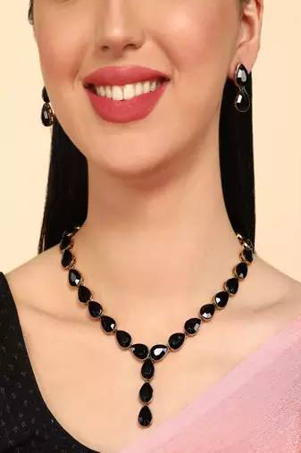 JN Handicraft Ladies Twinkling Stylish Black Stone Alloy Jewellery Sets