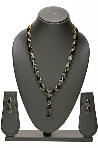 JN Handicraft Ladies Twinkling Stylish Black Stone Alloy Jewellery Sets