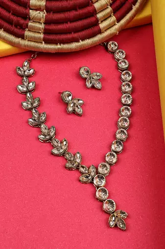 JN Hnadicraft Stylish Copper Plated Twinkling Leaves Necklace Set