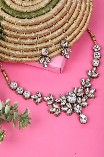 JN Hnadicraft Stylish Copper Plated Twinkling Leaves Necklace Set