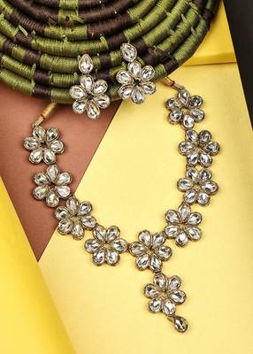 JN Handicraft Kundan Stone Studded Copper Plated Handcrafted Flower Necklace Set 1
