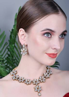 JN Handicraft Kundan Stone Studded Copper Plated Handcrafted Flower Necklace Set 4