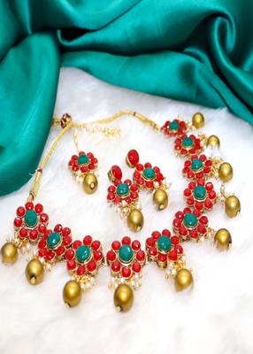 JN Handicraft Traditional Copper Plated Red Stone Kundan Hancrafted Chokar Necklace Set with Mangtikka 1