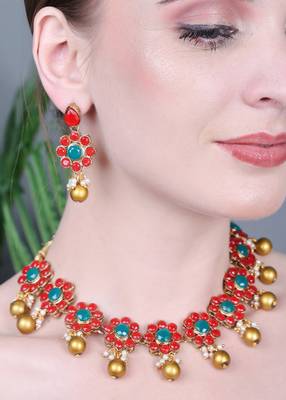 JN Handicraft Traditional Copper Plated Red Stone Kundan Hancrafted Chokar Necklace Set with Mangtikka 4