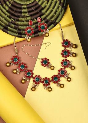 JN Handicraft Traditional Copper Plated Red Stone Kundan Hancrafted Chokar Necklace Set with Mangtikka 5