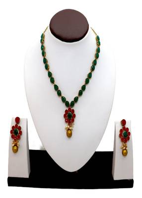 JN Handicraft Traditional Copper Plated Red & Gree Stone Kundan Hancrafted Necklace Set 1