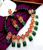 JN Handicraft Traditional Copper Plated Red & Green Stone Kundan Hancrafted Chokar Necklace Set with Mangtikka