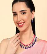 JN Handicraft Ladies Twinkling Stylish Pink & Blue Pearl and Kundan Alloy Jewellery Sets
