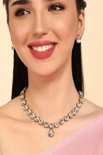 JN Handicraft Ebiya Elegant Copper Plated Kundan Necklace Sets