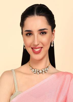 JN Handicraft Stylish Copper Plated Twinkling Chokar Necklace Set 1