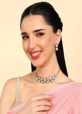 JN Handicraft Stylish Copper Plated Twinkling Chokar Necklace Set 2