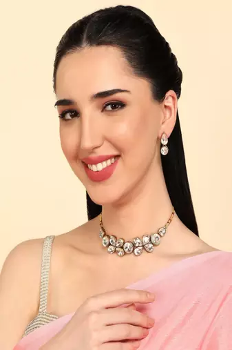 JN Handicraft Stylish Copper Plated Twinkling Chokar Necklace Set