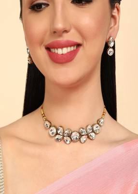 JN Handicraft Stylish Copper Plated Twinkling Chokar Necklace Set 3