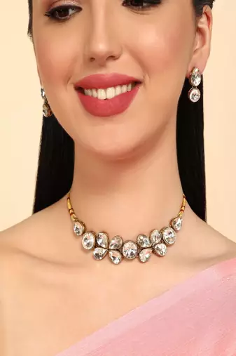 JN Handicraft Stylish Copper Plated Twinkling Chokar Necklace Set