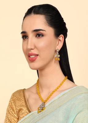 JN Handicraft Yellow Pearl and Kundan Necklace Set 2