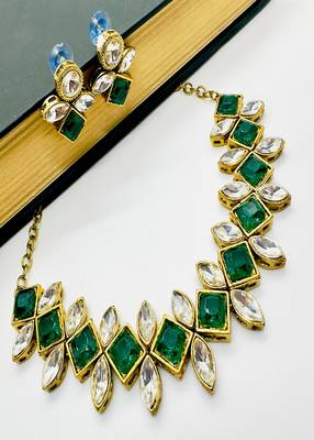 JN Handicraft Stylish Copper Plated Green Stone Twinkling Leaves Necklace 1