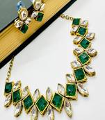 JN Handicraft Stylish Copper Plated Green Stone Twinkling Leaves Necklace