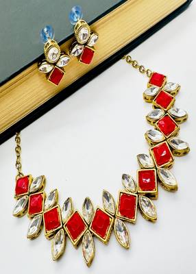 JN Handicraft Stylish Copper Plated Red Stone Twinkling Leaves Necklace 1