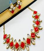 JN Handicraft Stylish Copper Plated Red Stone Twinkling Leaves Necklace