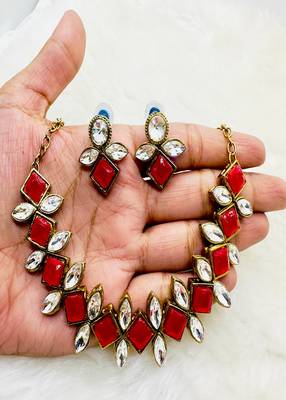 JN Handicraft Stylish Copper Plated Red Stone Twinkling Leaves Necklace 2