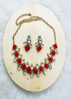 JN Handicraft Stylish Copper Plated Red Stone Twinkling Leaves Necklace 4