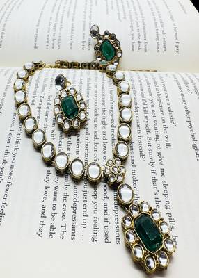 JN Handicraft Ladies Sparkling & Stylish Green Stone and Kundan Alloy Jewellery Sets 1