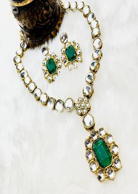 JN Handicraft Ladies Sparkling & Stylish Green Stone and Kundan Alloy Jewellery Sets 4